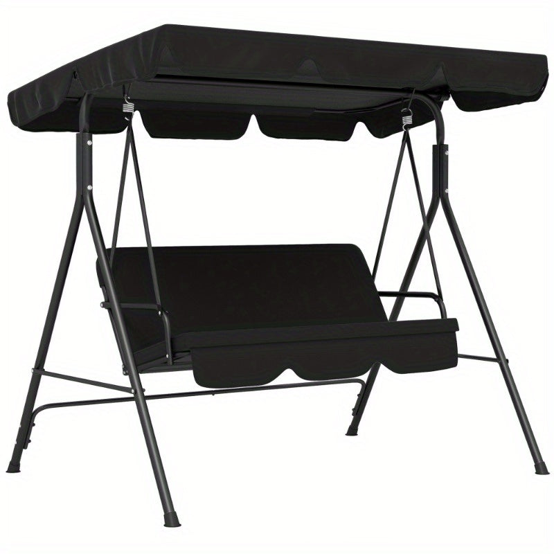 3-zits Tuinschommel – Tuinbank Schommelstoel – Buitenbank Schommel – Terrasschommel – Tuinmeubel Schommel – Verstelbaar Dak – Stabilisator Stalen Frame – Zwart – 172x110x153 cm
