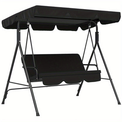 3-Persoons Tuin Schommel – Tuinbank Schommelbed – Buitenschommel – Patio Schommel – Balkon Schommel – Verstelbaar Zonnescherm – Weerbestendig Stalen Frame – Zwart (172x110x153 cm)