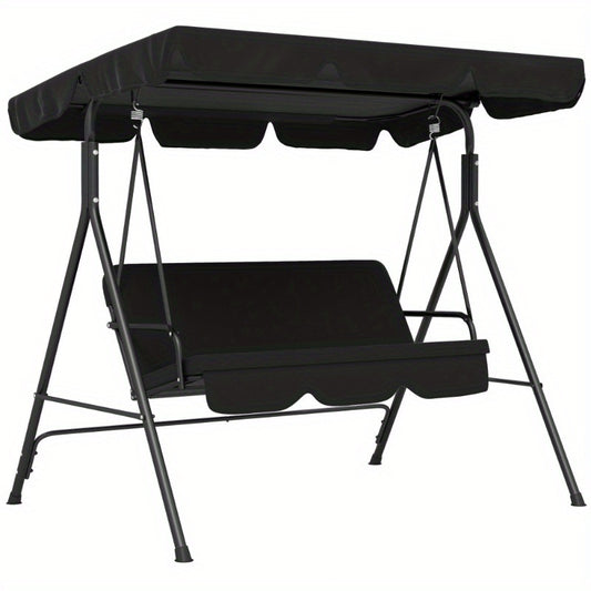 3-Persoons Tuin Schommel – Tuinbank Schommelbed – Buitenschommel – Patio Schommel – Balkon Schommel – Verstelbaar Zonnescherm – Weerbestendig Stalen Frame – Zwart (172x110x153 cm)