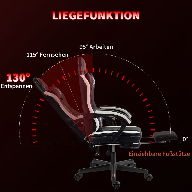 Gamingstoel – Computerstoel – Bureaustoel – Gamestoel – Draaistoel – Verstelbare Hoogte – Inclusief Voetensteun en Ergonomisch Kussen – Zwart-Witte Katoenen Bekleding