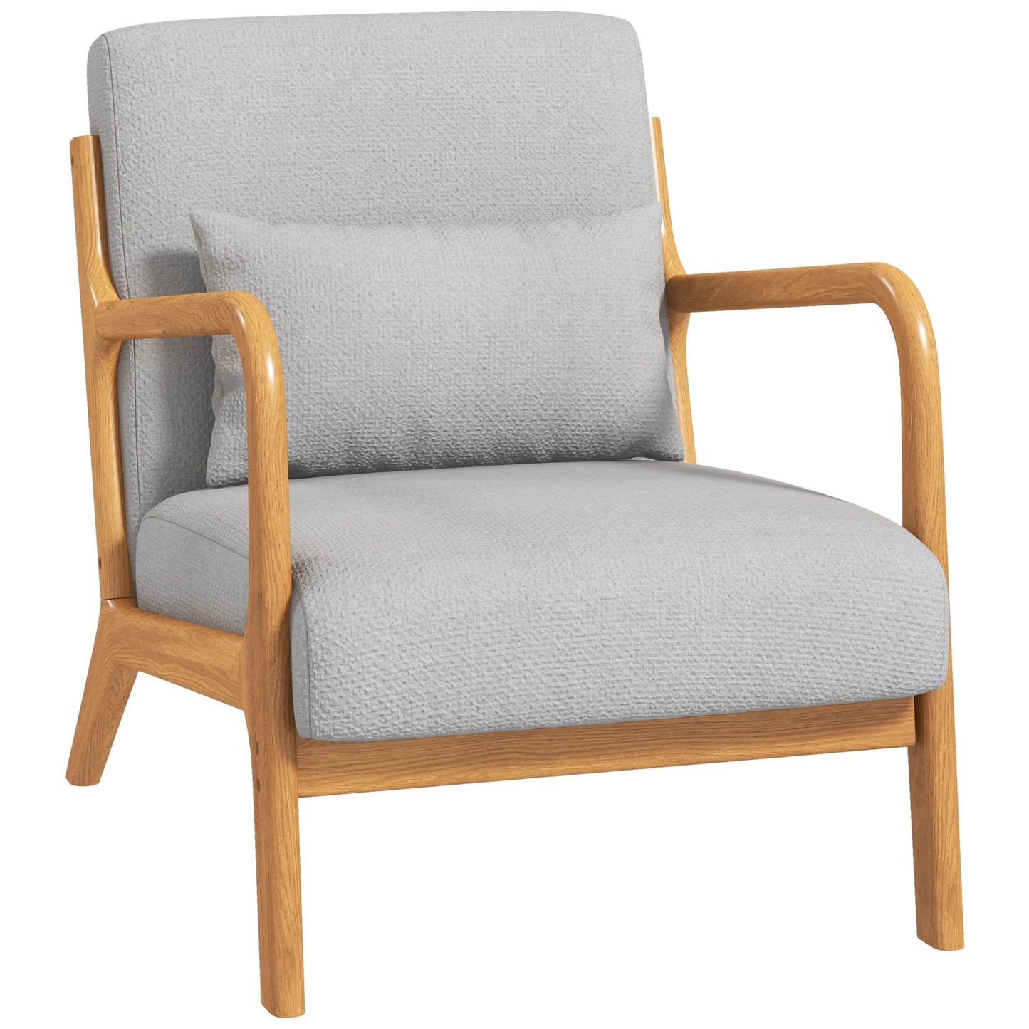 Fauteuil – Loungestoel – Relaxstoel – Zetel – Leunstoel – Lichtgrijze Velvet Bekleding – Massief Houten Frame – Diepe Comfortabele Zitting