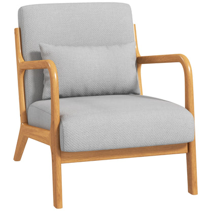 Fauteuil – Loungestoel – Relaxstoel – Zetel – Leunstoel – Lichtgrijze Velvet Bekleding – Massief Houten Frame – Diepe Comfortabele Zitting