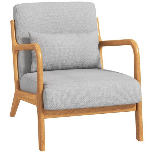Fauteuil – Loungestoel – Relaxstoel – Zetel – Leunstoel – Lichtgrijze Velvet Bekleding – Massief Houten Frame – Diepe Comfortabele Zitting