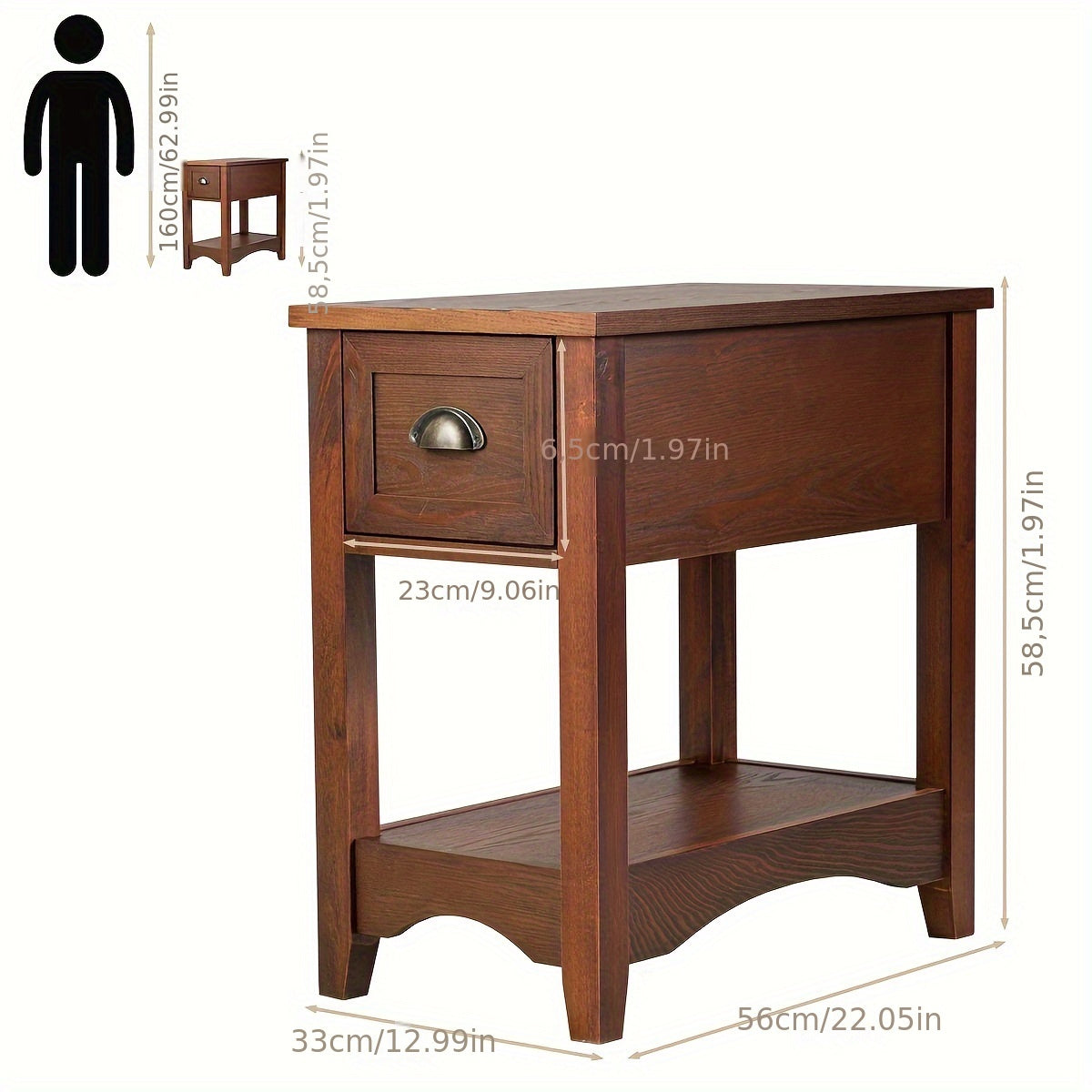 Bijzettafel – Sofa Tafel – Nachtkastje – Koffietafel – Side Table – Met Lade en Plank – Compact Rood 56x33x58,5 cm