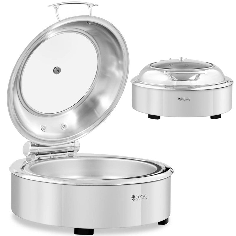 Voedselwarmer – Buffetwarmer – Warmhoudplaat – Warmhoudcontainer – Ronde Waterbad Voedselwarmer – 5,5 Liter – Roestvrij Staal & Glazen Deksel