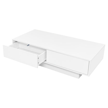 Salontafel – Woonkamertafel – Koffietafel – Bijzettafel – Tafeltje – Hoogglans Wit – 115x55x34 cm – 2 Lade Opbergruimte – Draagvermogen 30 kg