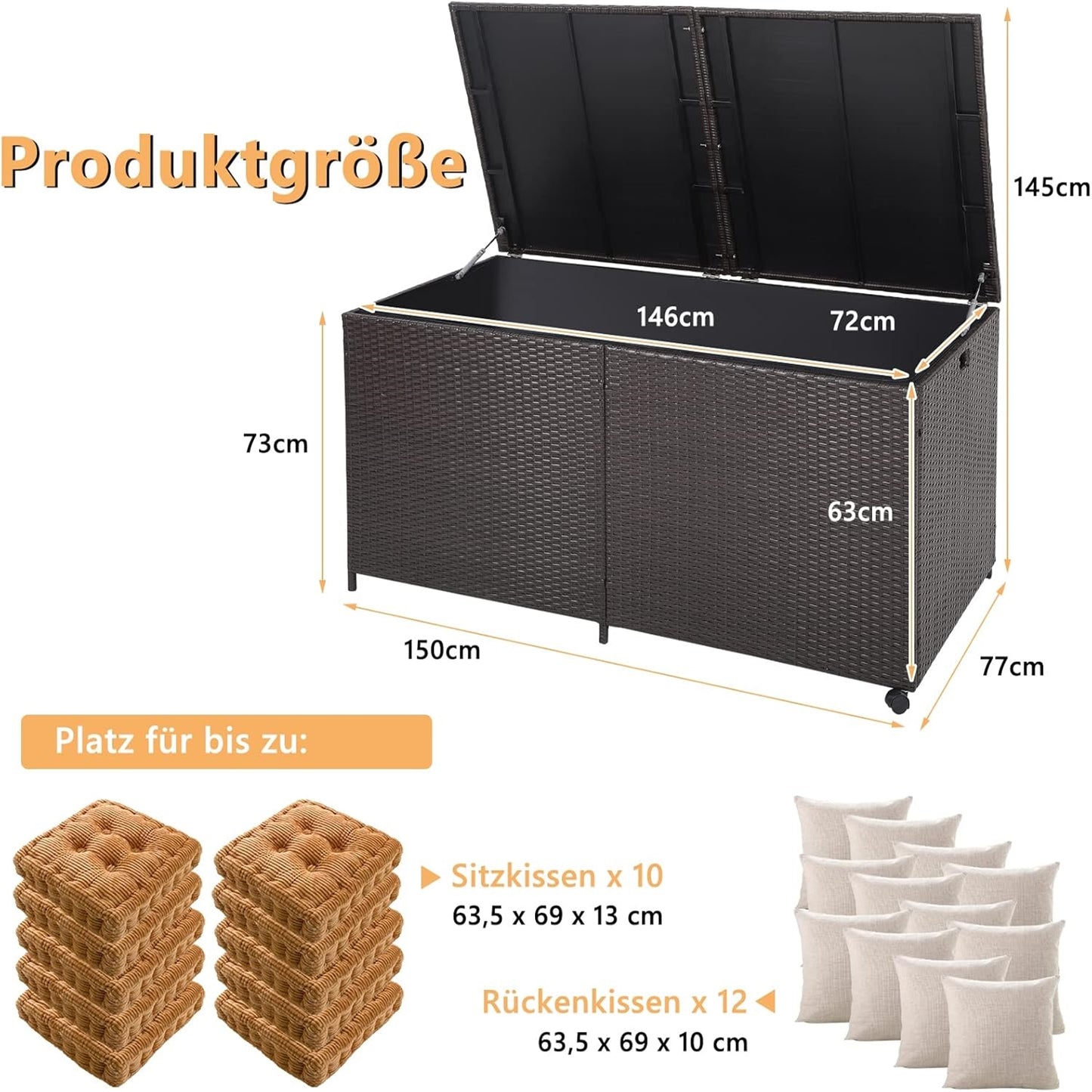 Tuinkist – Opbergbox – Tuinbox – Tuinkist Met Wie – Opbergkist Metaal Rattan – 662L Inhoud – Weerbestendig Met Ritssluitinglen
