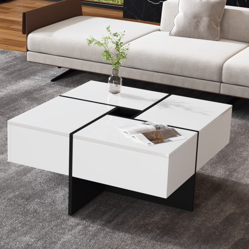 Salontafel – Woonkamertafel – Koffietafel – Tafel – Bijzettafel – Hoogglans Zwart – Vierkant 70x70x35 cm – 4 Opbergladen – Max. Belastbaar 30 kg