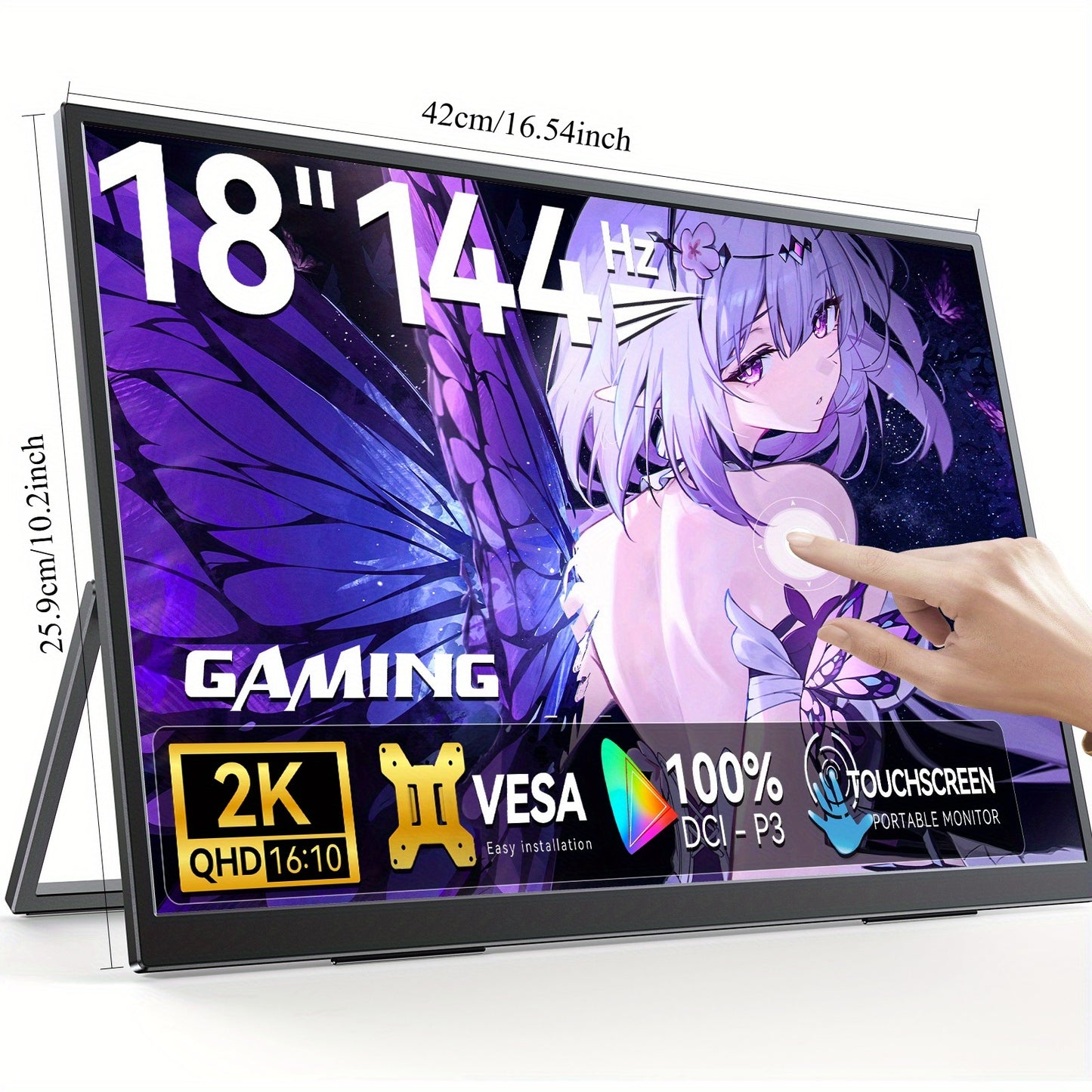 Gaming Monitor – Draagbare Monitor – 2K Monitor – Touchscreen Monitor – USB-C Monitor – 18 Inch – 144Hz Verversingssnelheid – 2560x1600 QHD Scherm