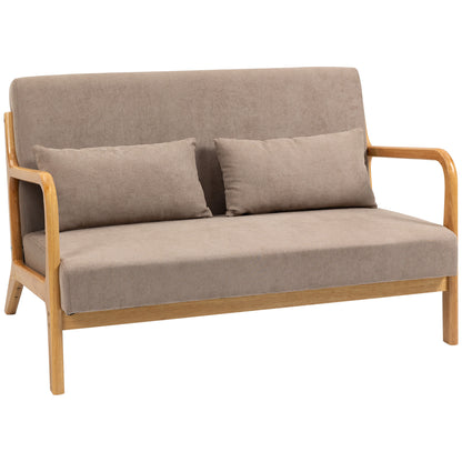 2-Zitsbank – Loveseat – Sofa – Tweezitsbank – Compacte Bank – Lichtgrijs – Fluweelstof – Rubberhouten Frame – Met 2 Kussens