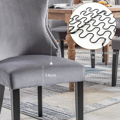 Eetkamerstoel – Stoel – Kuipstoel – Woonkamerstoel – Designstoel – Set Van 2 – Grijs Fluweel – Metalen Frame – Nagelrand & Button Stitching – Onderhoudsvriendelijke Bekleding