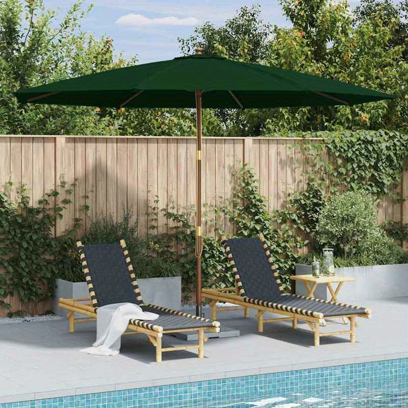 Parasol – Zonnescherm – Buitenparasol – Terrasparasol – Houtenkleurige Parasol – 350 Cm Diameter – Stevige Houten Paal – Groen