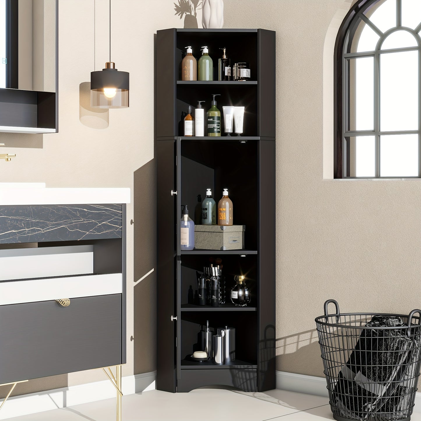 Badkamerkast – Medicijnkast – Badkamermeubel – Opbergkast – Kast Met Opbergruimte – Zwart – Smal Design – Verstelbare Planken