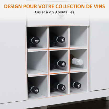 Opbergkast – Kastje – Dressoir – Bergkast – Buffetkast – 2 Laden – 2 Verstelbare Planken – Flessenhouder Voor 9 Flessen – Wit – Hout – 110 x 35 x 75 cm
