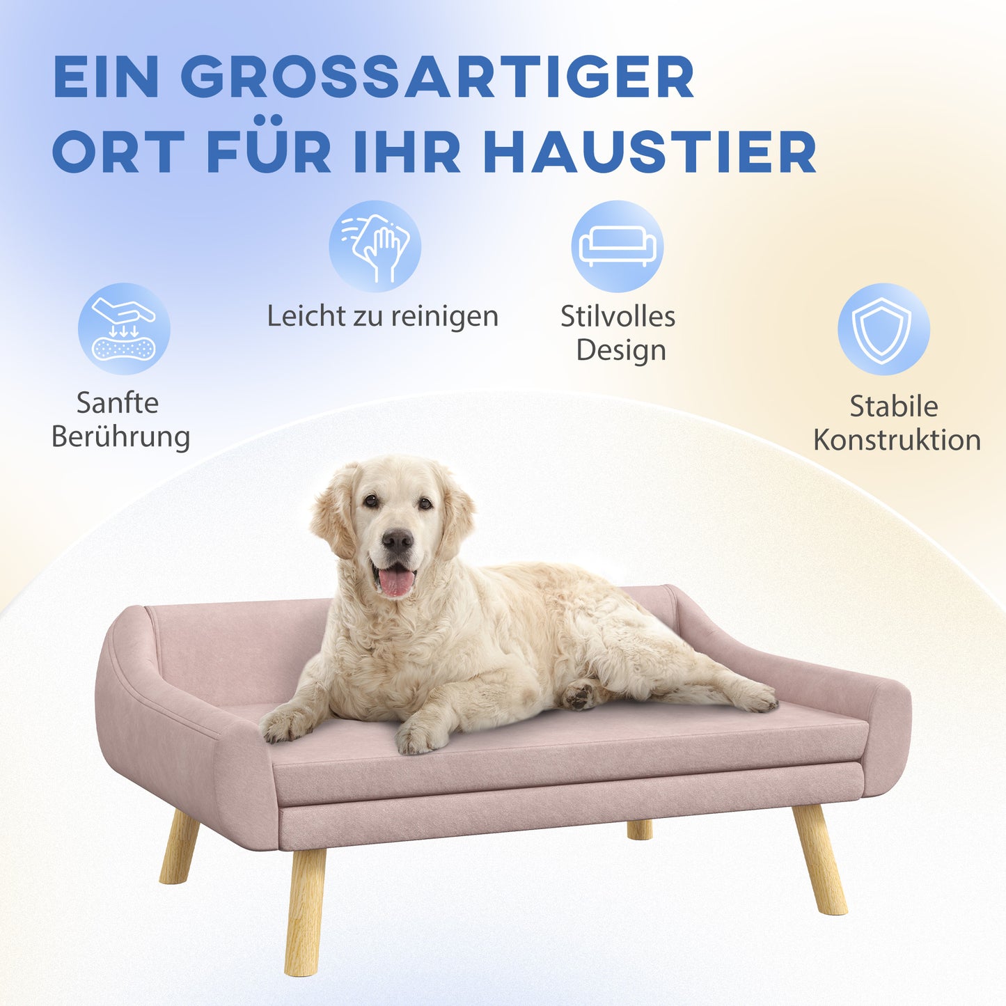 Hondenmand – Hondenbank – Hondenbed – Dierenmand – Huisdierbed – Scandinavisch Design – Afneembaar Kussen – Fluwelen Materiaal – 102x58,5x42,5 cm – Roze