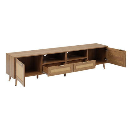 TV Meubel – Tv Kast – Lowboard – Tv Dressoir – Tv Meubel Licht Hout – 200 cm Breed – Massief Houten Poten