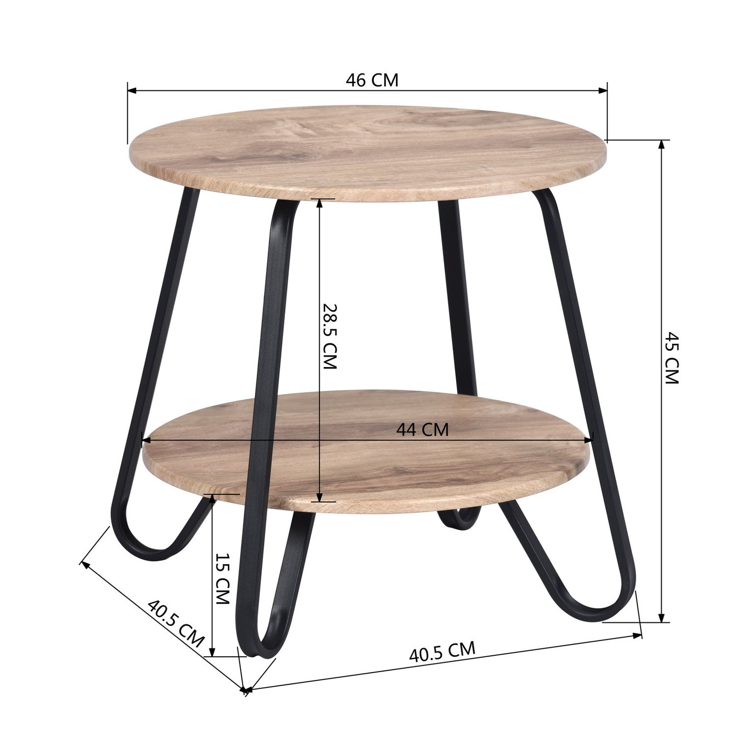 Telefoon tafel – Bijzettafel – Side table – Salontafel – Opbergtafel – Modern ontwerp – Zwart metalen frame – 46x46x45 cm – Bruin MDF oppervlak