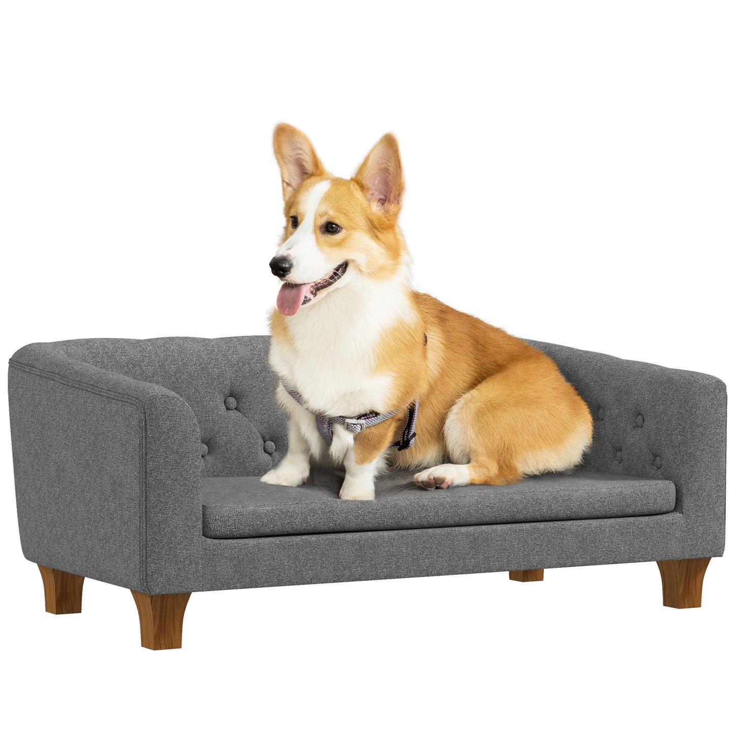 Hondensofa – Huisdierbed – Dierenbank – Kattenbed – Verhoogde Sofa – Uitneembaar Kussen – Compact Formaat 96x60x42 cm – Gemakkelijk Te Monteren – Grijs