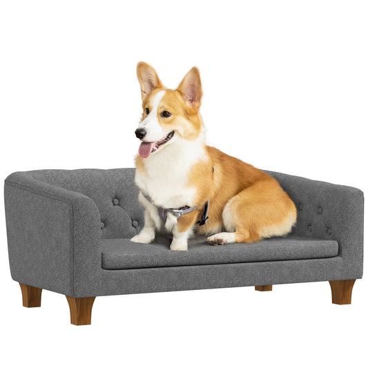 Hondensofa – Huisdierbed – Dierenbank – Kattenbed – Verhoogde Sofa – Uitneembaar Kussen – Compact Formaat 96x60x42 cm – Gemakkelijk Te Monteren – Grijs