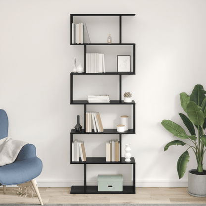 Boekenplank – Boekenrek – Wandplank – Wandrek – Boekenmeubel – Zwart Hout – 70x24x193,5 cm – Vrijstaand Met 6 Open Planken – Stevig En Minimalistisch Design