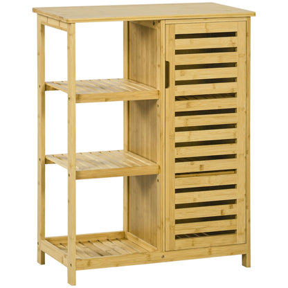 Bamboe Badkamerkastje – Badkamermeubel – Opbergkast – Opbergrek – Kastje Natuurlijk – 3 Planken – Lamellen Deuren