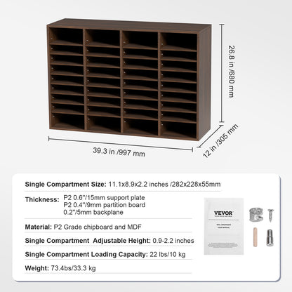 Houten Documenten Organizer – Bureau Sorter – Opbergkast – Postbak – Kantoor Organizer – 36 Vak Compartimenten – Verstelbare Legplanken – Duurzaam P2 Spaanplaat – 99,7x30,5x68 cm