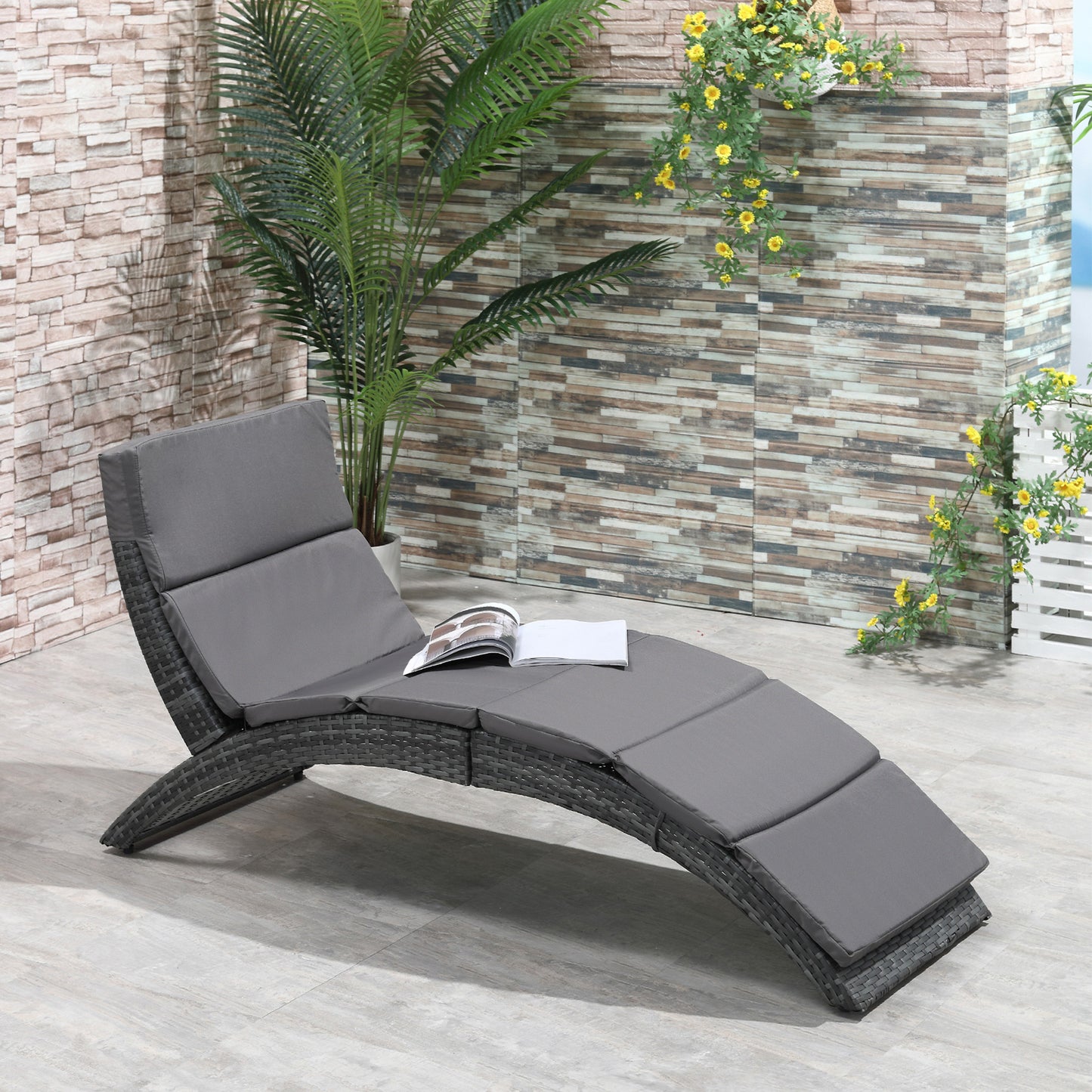 Ligstoel – Tuinstoel – Ligbed – Relaxstoel – Zonnebed – Opvouwbaar – Resin Rotan – Verstelbaar – Met Dikker Kussen – Weerbestendig Metaal