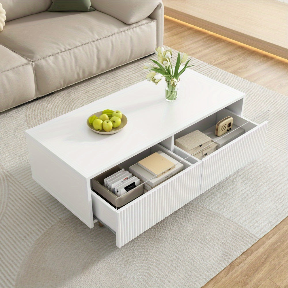 Salontafel – Koffietafel – Bijzettafel – Woonkamertafel – Opbergtafel – Modern met Golvend Ladeblad – Metaal Gouden Wit Frame