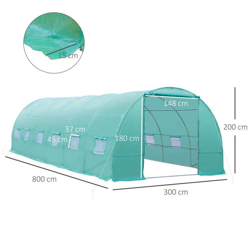 Grote Kweekkas Tunnel – Tuinkas – Serre – Plantenkas – Kweektunnel – Verstelbare Ramen – Duurzaam PE Materiaal – 800x300x200 cm