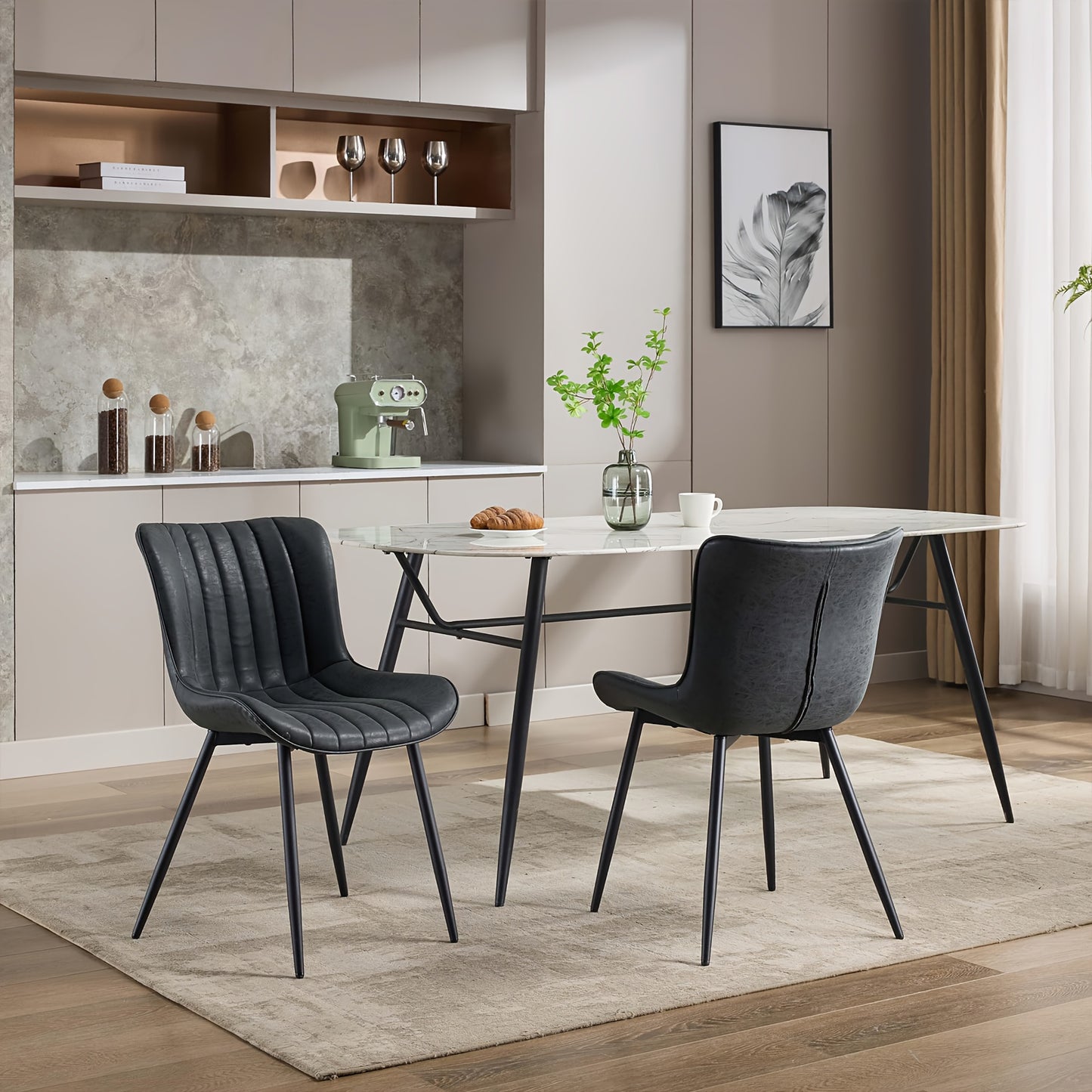 Eetkamerstoelen – Dining Chairs – Keukenstoelen – Stoelen Set – Zitmeubels – Set Van 2 – Zwart Kunstleer – Metalen Poten – Ruimtebesparend & Makkelijk Schoon Te Maken