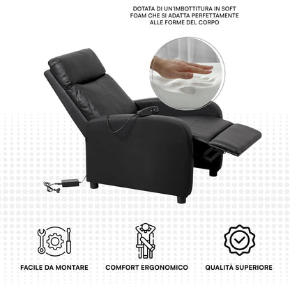 Relaxfauteuil – Relaxstoel – Elektrische Fauteuil – TV Stoel – Loungestoel – Elektrisch Verstelbaar – Met Voetsteun – Zwart Kunstleer – Compact 66x75x99 cm