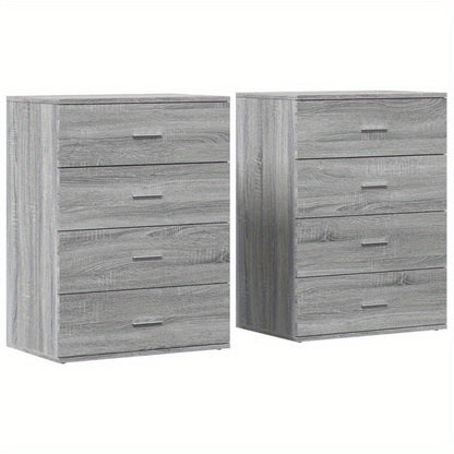Sideboards – Dressoir – Kast – Opbergmeubel – Wandmeubel – Set van 2 – 60x39x80 cm – Bewerkt Hardhout – Grijs Sonoma – Verwijderbare Planken – Ruimtebesparend