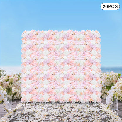 Kunstbloemenwand – Bloemenpaneel – Zijde Bloemenwand – Bloemenmuur – Kunstbloemen Decoratie – Roze Kleur – 20 Panelen – Onderhoudsvriendelijk – Realistisch Zijdeffect