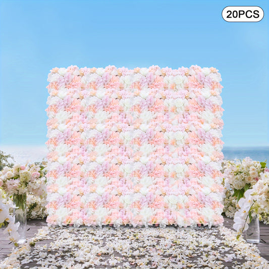 Kunstbloemenwand – Bloemenpaneel – Zijde Bloemenwand – Bloemenmuur – Kunstbloemen Decoratie – Roze Kleur – 20 Panelen – Onderhoudsvriendelijk – Realistisch Zijdeffect