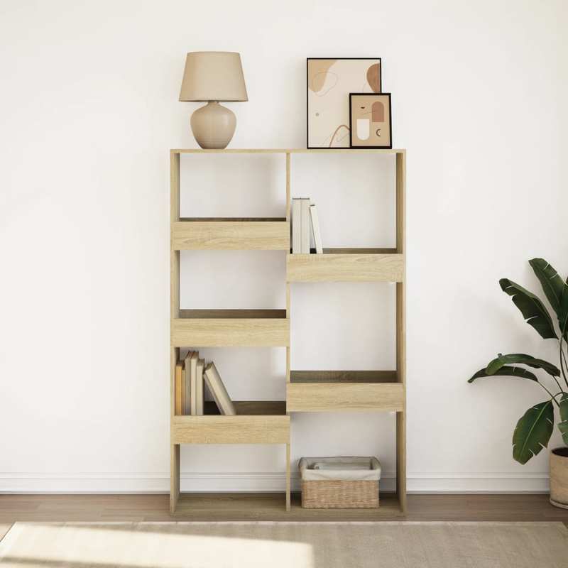 [Home Organization] Sonoma Oak Finish 5-Tier Bookshelf - Sturdy, Durable, and Moisture-Proof Wooden Storage with Smooth Surface for Living Rooms, Offices, Bedrooms, and Study Areas, Standing Shelf