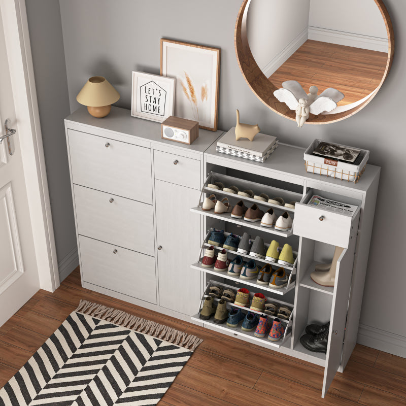 Schoenenkast – Schoenenrek – Schoenenopberger – Schoenenmeubel – Schoenenbank – Kantelfunctie – Massief Hout – 3 Uitklapbare Vakken – Smal Design