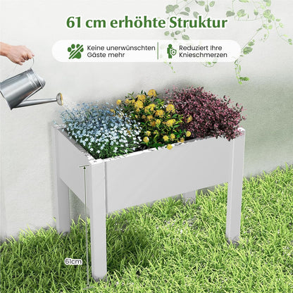 Verhoogde Plantenbak – Zelfbewaterende Tuinbak – Kruidenbak – Bloemenbak – Moestuinbak – 53 Liter – Waterniveau Indicator & Afvoergaatje – Wit – 76x45x61 cm