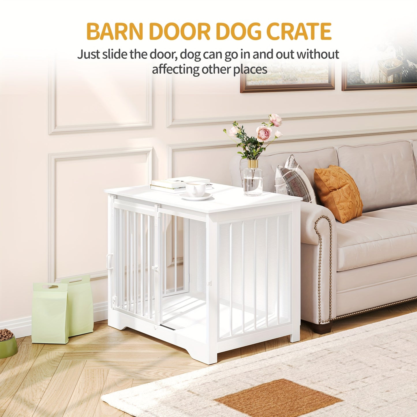 Houten Hondenbench – Hondenkooi – Hondenhok – Huisdier Bench – Hondenren – Lichtgrijs – 2 Deurs Schuifdeur – Geschikt Voor Kleine En Middelgrote Honden