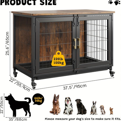 Hondenkennel Grote Maat – Hondenkooi Binnen – Hondenbench Hout – Hondenhok XL – Met Dubbele Deuren – Stevig Stalen Frame – Verplaatsbaar Met Remmen