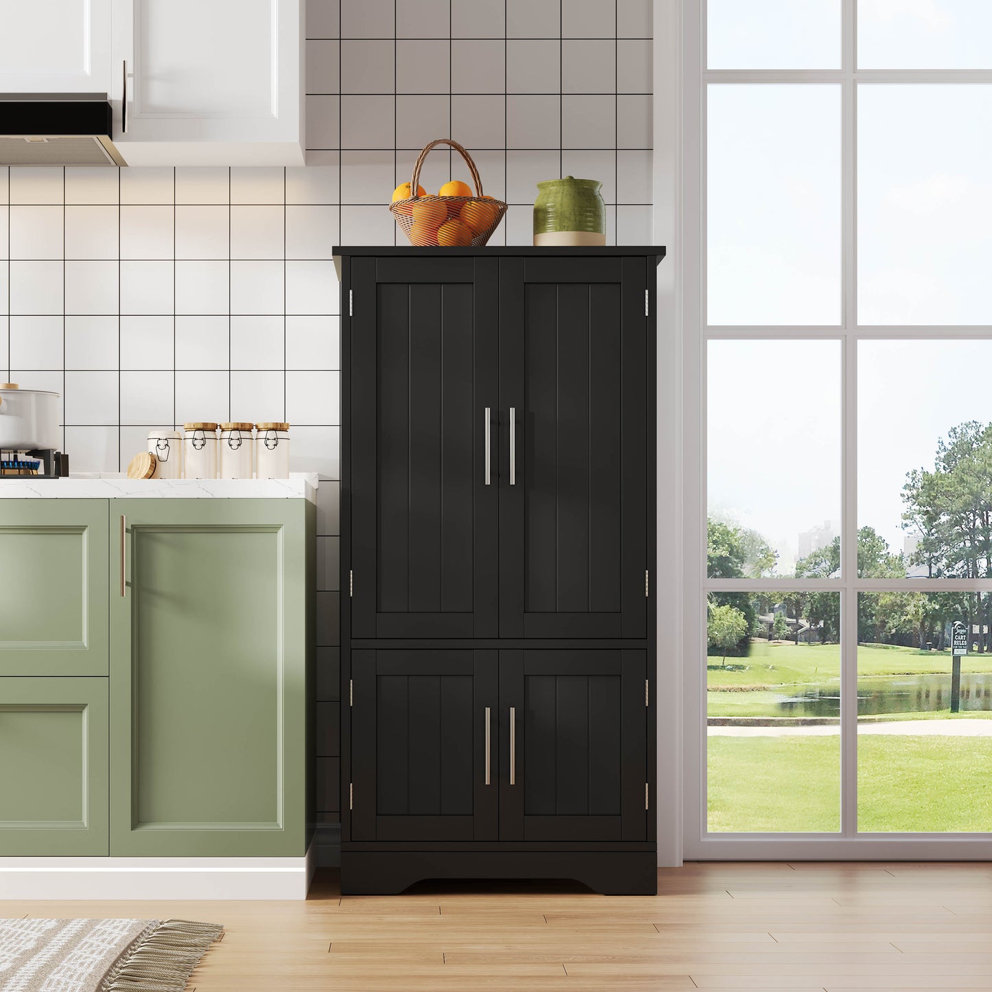 4-deurs Opbergkast – Opbergmeubel – Buffetkast – Kast Met Deuren – Opbergkast Keuken – Modern Design – Verstelbare Planken – MDF Zwart 120x60x40 cm