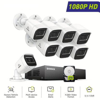 Beveiligingscamera Systeem – Camerabewaking – Bewakingscamera – CCTV Set – Surveillance Kit – 8-Kanaals Full HD 1080P – IR Nachtzicht & Mens- en Voertuigdetectie – 2TB HDD