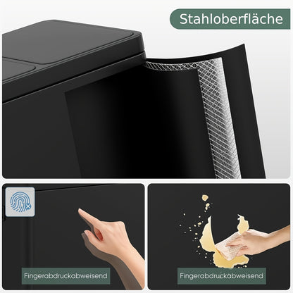 45 L Kitchen Trash Can | 3 Compartments, Soft-Close Lid, Inner Bin, Foot-Operated Recycling Bin, Waste Sorting Bin, Plastic, Polished Finish, Step-on Opening Mechanism