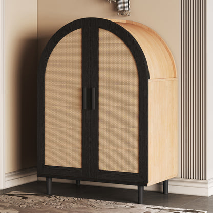 Modern Schoenkast‑Opbergmeubel met Hol‑Wicker Deuren – 3‑Lagen Opslag, Vrijstaand voor Hal, Woonkamer of Gangruimte, Ruimtebesparend Design