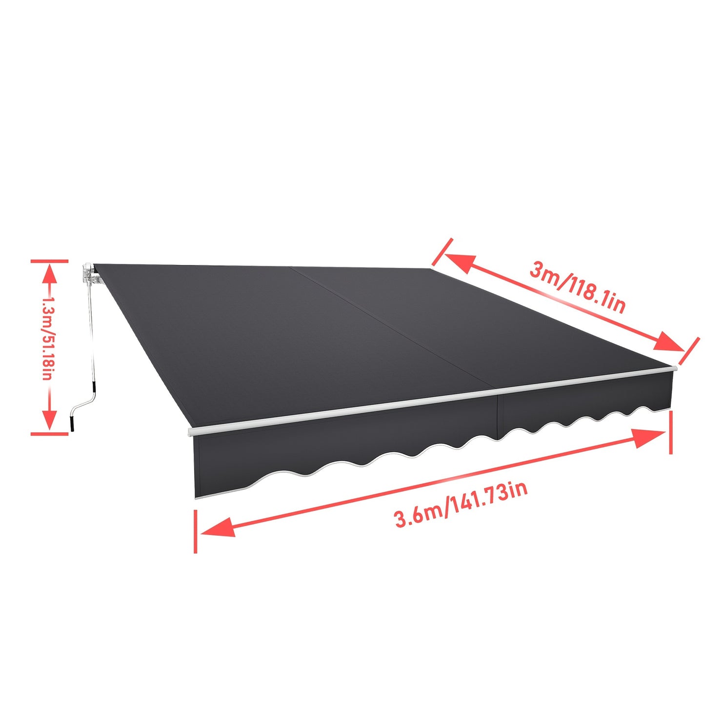 Knikarmzonwering – Zonnescherm – Uitvalscherm – Knikluifel – Balkonzonwering – 360x300 cm – Aluminium Frame – Handmatige Bedienung – Water- en UV-bestendig Doek