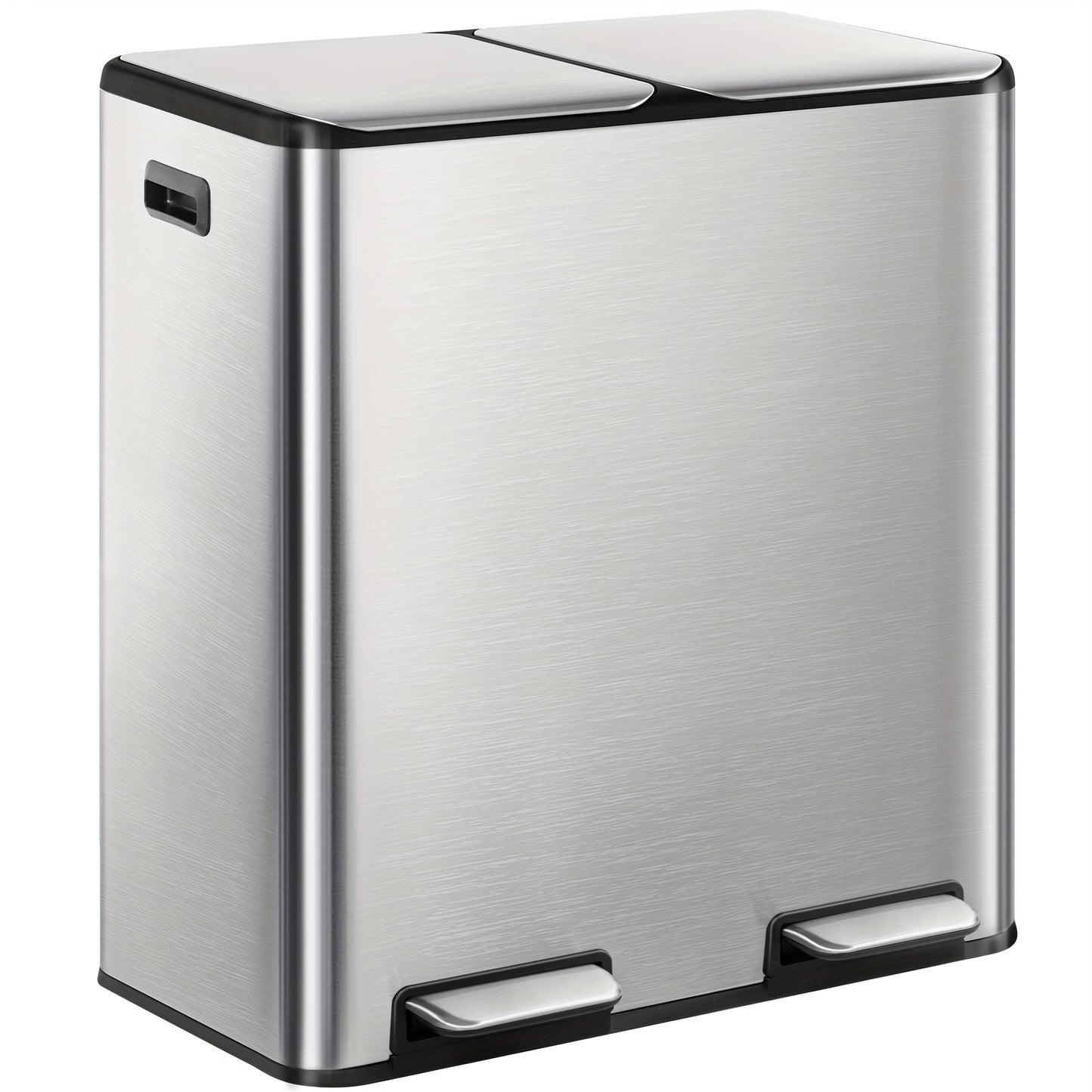Rubbish Bin, Kitchen Pedal Bin, 60L ( 2 X 30 L ), Stainless Steel Waste Sorting System, Silent Slow Lid Closure, With 15 Exclusive Bags, Silver - QUORE
