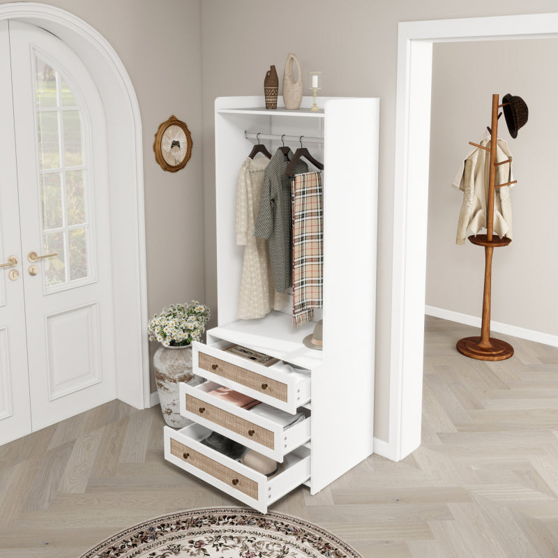Kast – Garderobekast – Opbergkast – Kledingkast – Ladekast – Modern Wit – Rattan Deuren – Kantelvrij MDF Melamine – Compact Verticaal Design