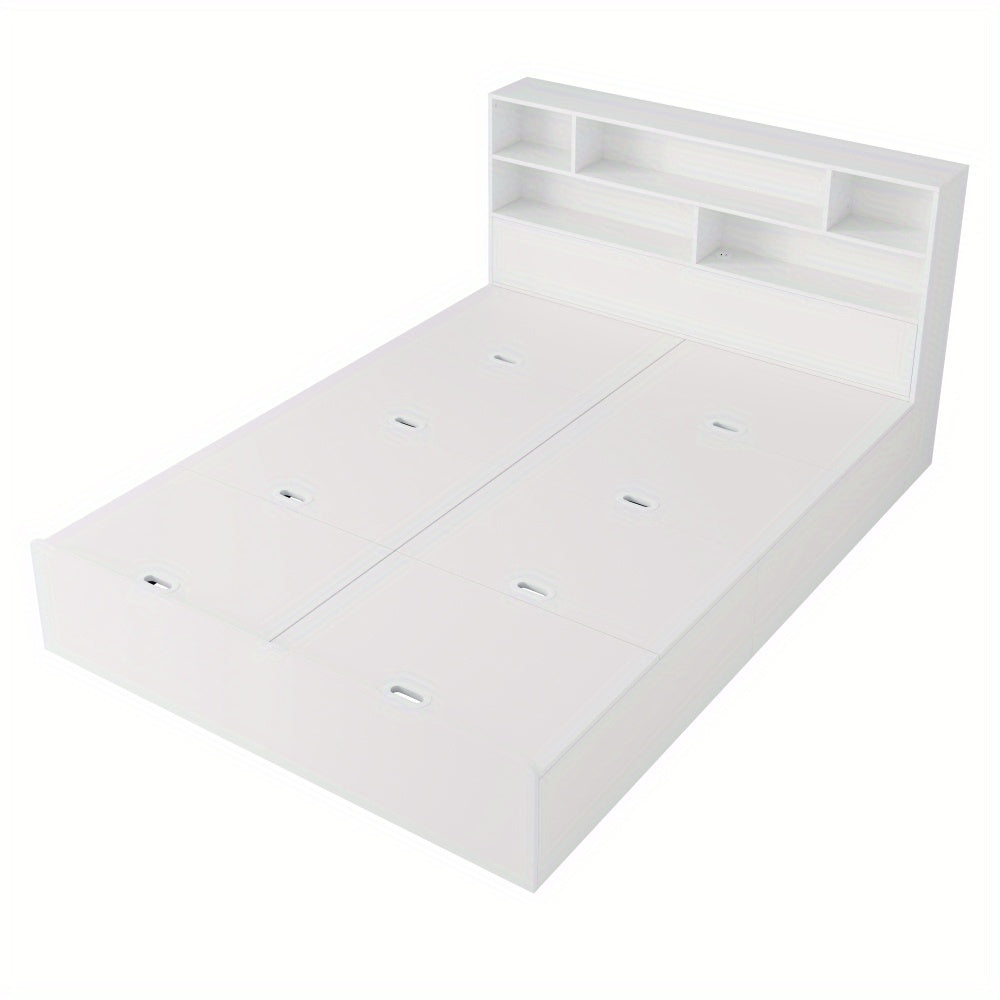 Opbergbed – Tweepersoonsbed – Bed met Opbergruimte – Massief Houten Bed – Functioneel Bed – Wit Design – 140x200 cm – Ruime Lade Onder Bed