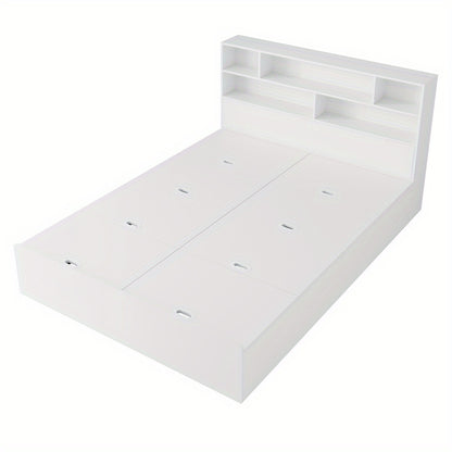 Opbergbed – Tweepersoonsbed – Bed met Opbergruimte – Massief Houten Bed – Functioneel Bed – Wit Design – 140x200 cm – Ruime Lade Onder Bed