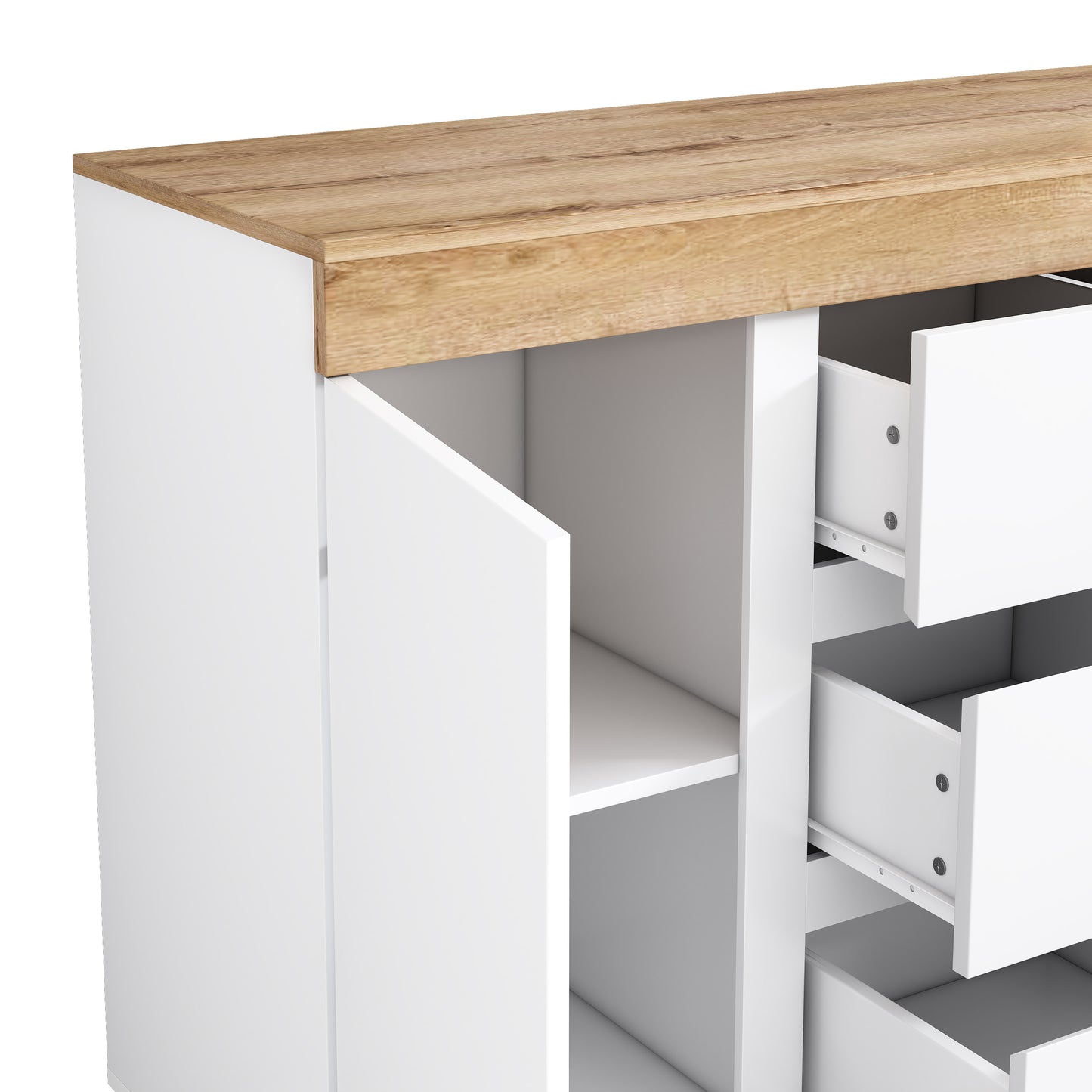 Merax Dresser with 3 Drawers and 2 Doors, Lockable Compartment, Storage Function, for Bedroom and Living Room, E1 Chipboard, White+Oak