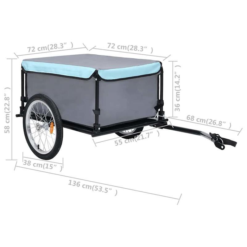 Fietskar – Fietsaanhanger – Bagagekar – Lastenfiets – Transportkar – Zwarte/blauwe stalen frame – Draaggewicht 65 kg – Snelkoppelsysteem